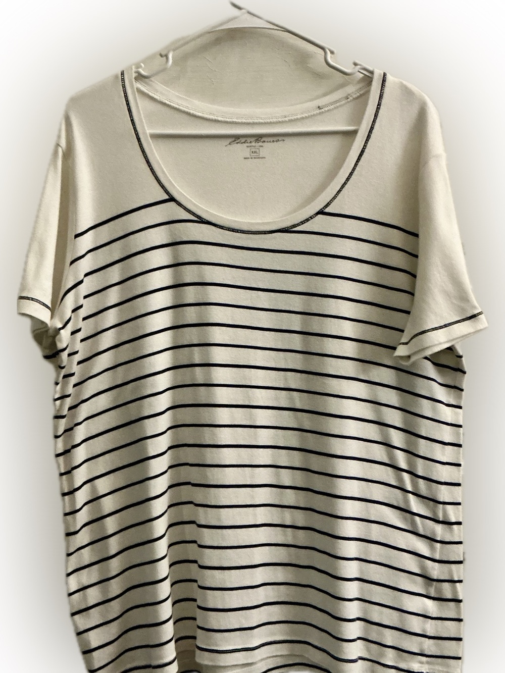 Eddie Bauer Women’s XXL White & Navy Striped Cotton Scooped Neck Tee-Shirt